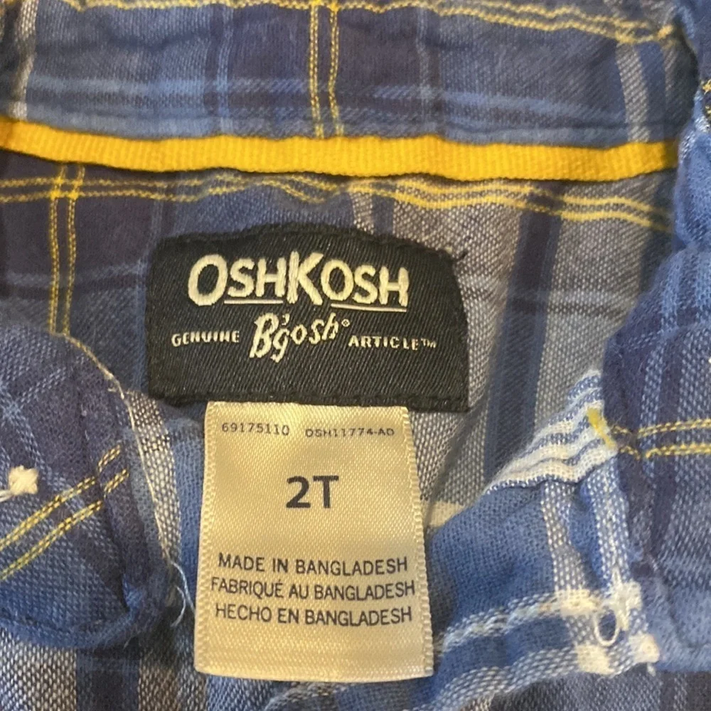 Osh Kosh button down long sleeve flannel. Size 2T. Blue/white plaid.